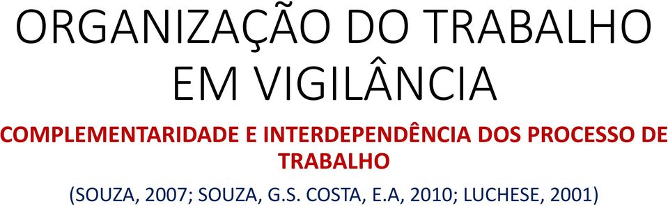 DOS PROCESSO DE TRABALHO (SOUZA, 2007;