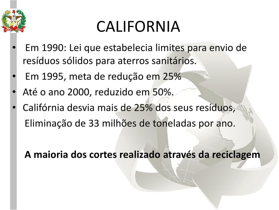 Em 1995, meta de redução em 25% Até o ano 2000, reduzido em 50%.