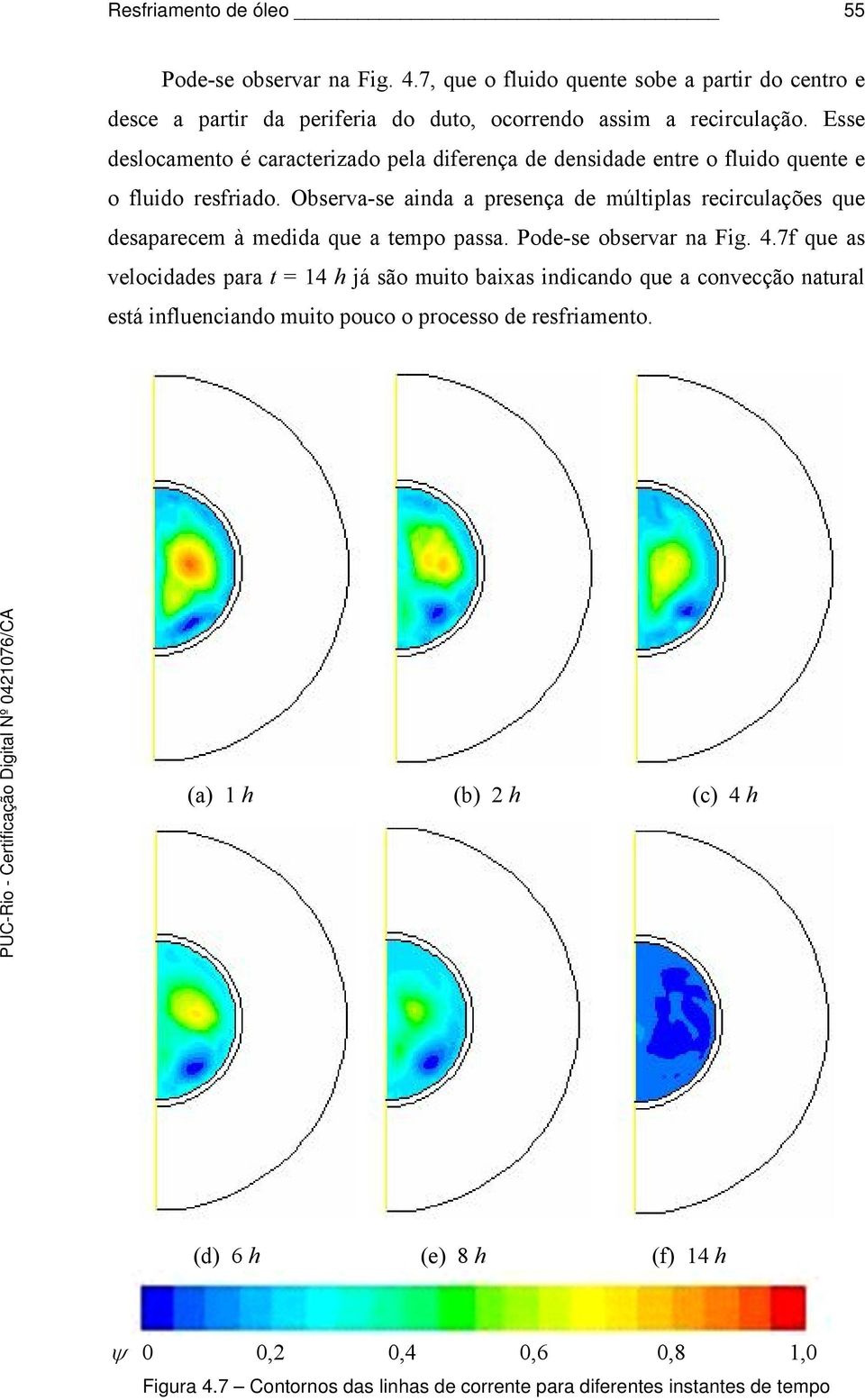 Observa-se ainda a presença de múltiplas recirculações que desaparecem à medida que a tempo passa. Pode-se observar na Fig. 4.