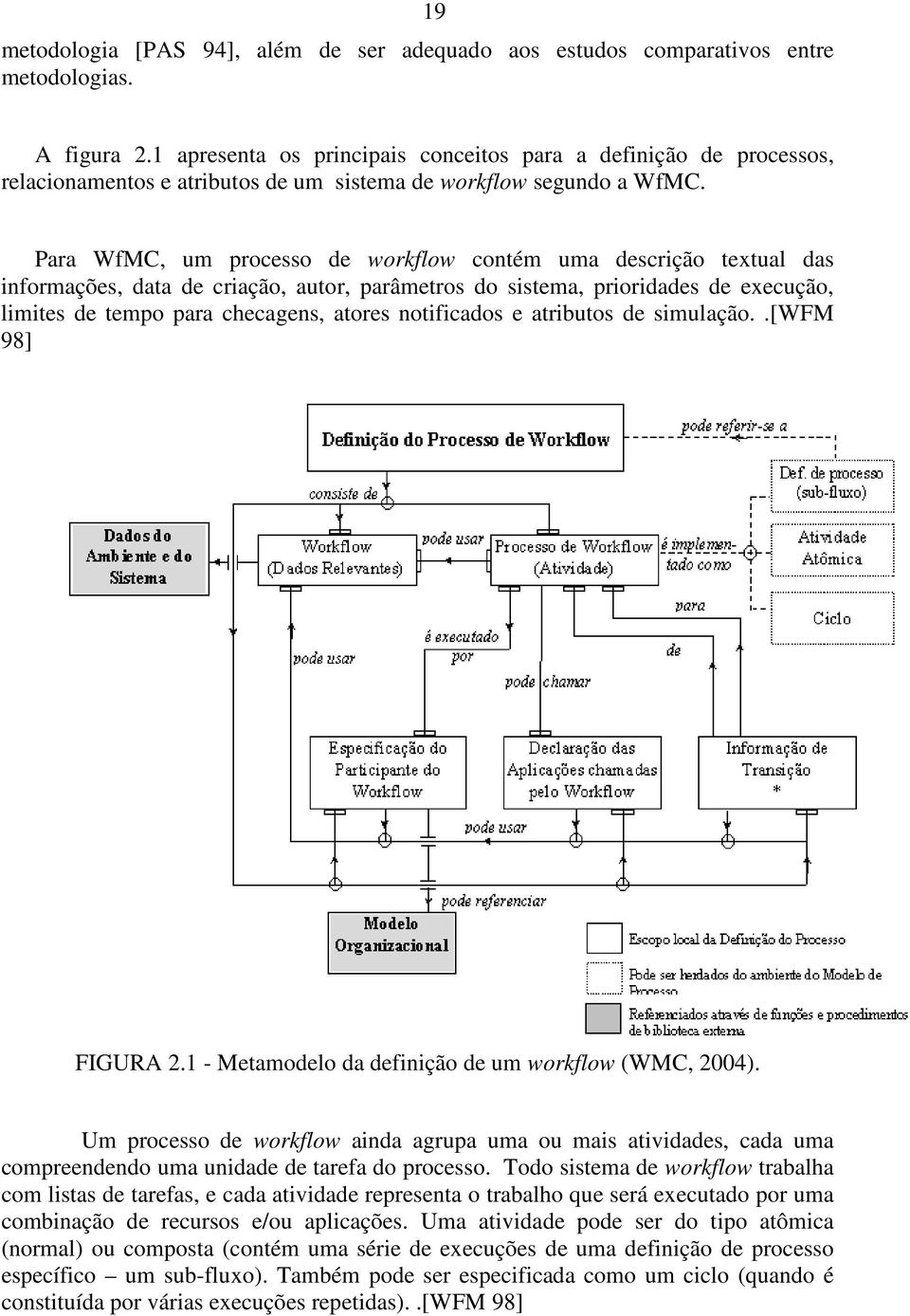 Para WfMC, um processo de workflow contém uma descrição textual das informações, data de criação, autor, parâmetros do sistema, prioridades de execução, limites de tempo para checagens, atores