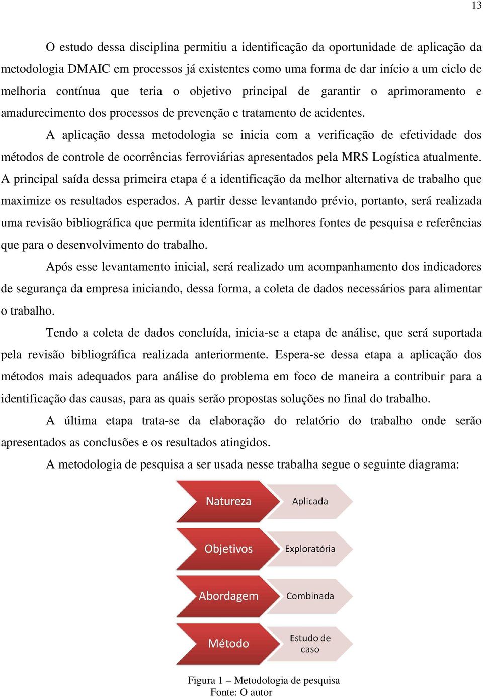 A aplicação dessa metodologia se inicia com a verificação de efetividade dos métodos de controle de ocorrências ferroviárias apresentados pela MRS Logística atualmente.