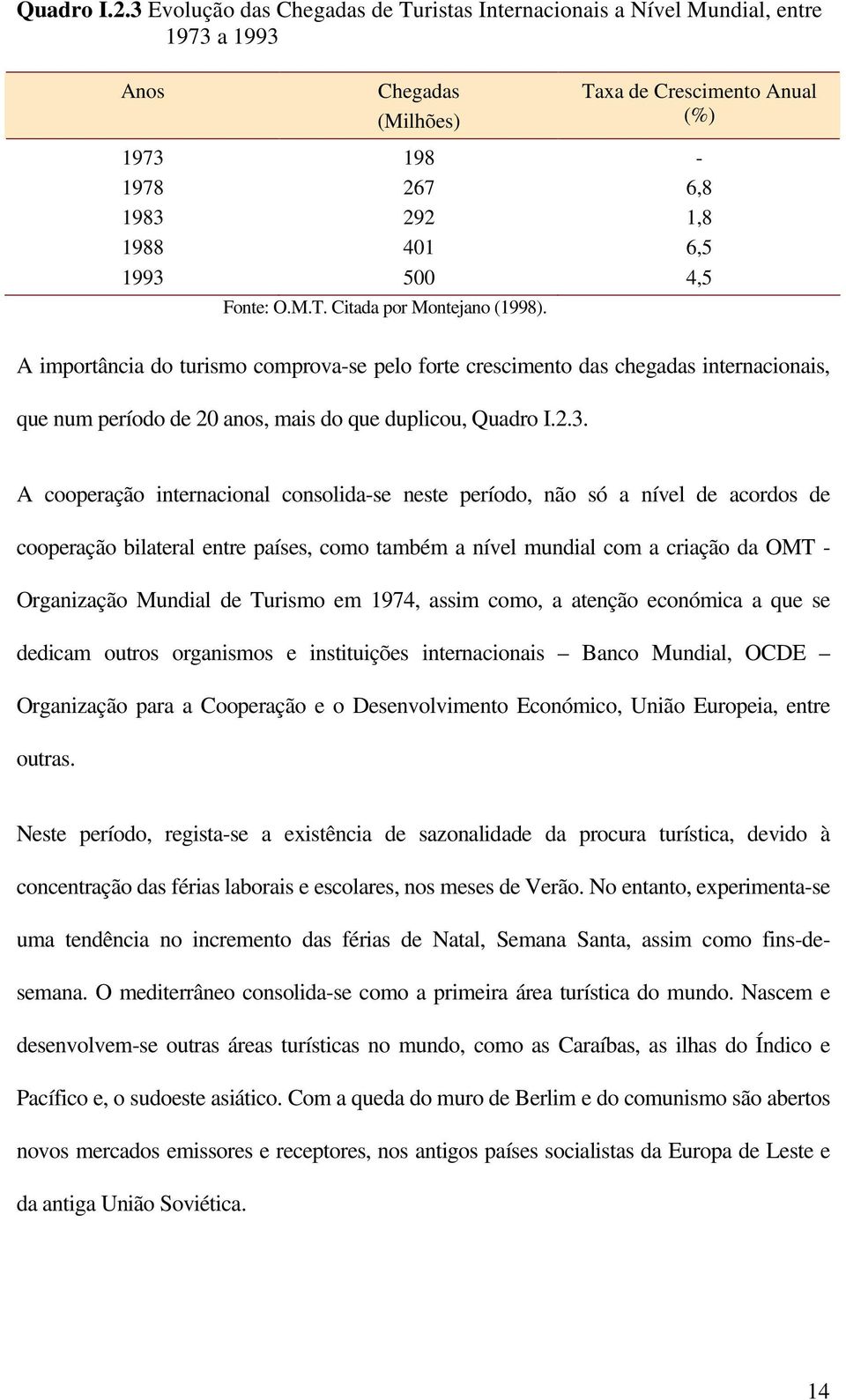 A cooperação internacional consolida-se neste período, não só a nível de acordos de cooperação bilateral entre países, como também a nível mundial com a criação da OMT - Organização Mundial de