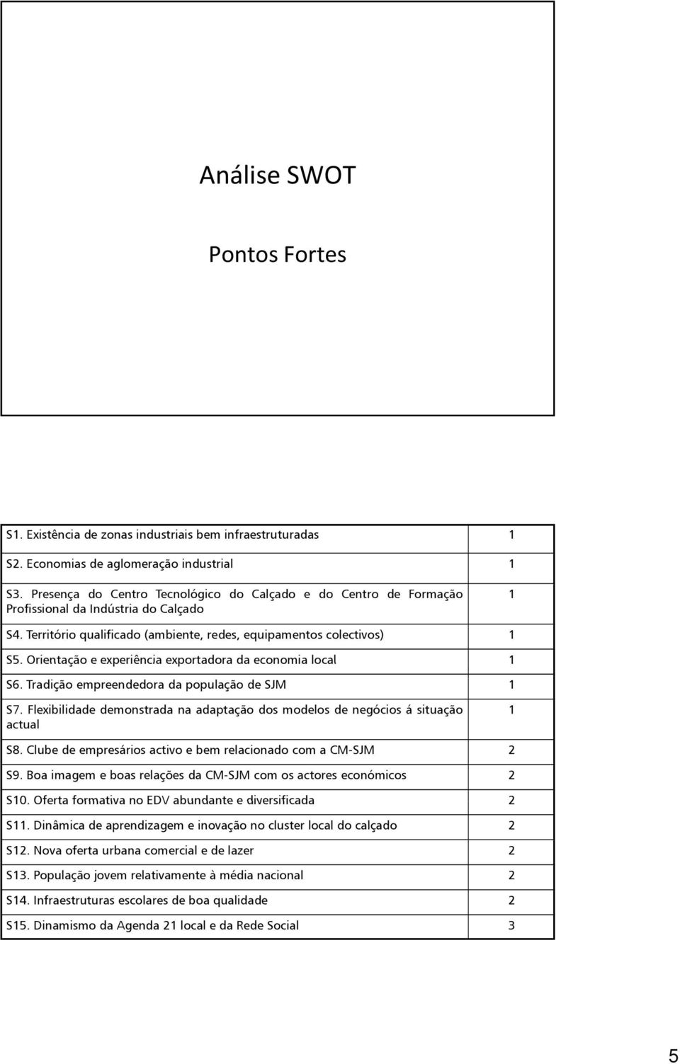 Orientação e experiência exportadora da economia local 1 S6. Tradição empreendedora da população de SJM 1 S7. Flexibilidade demonstrada na adaptação dos modelos de negócios á situação actual 1 S8.