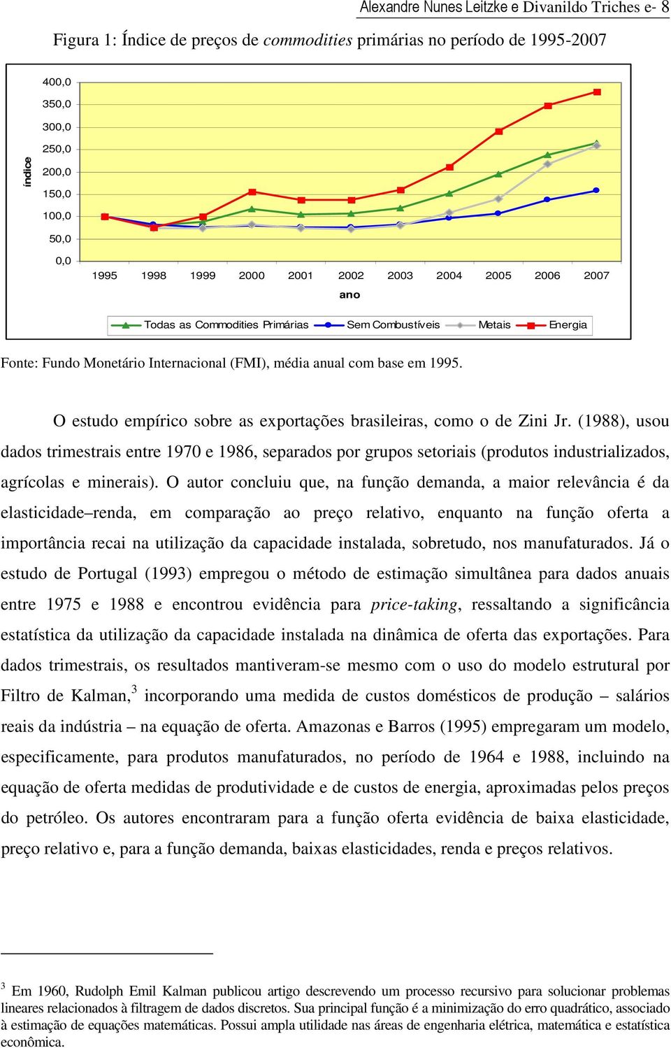 O esudo empírico sobre as exporações brasileiras, como o de Zini Jr. (1988), usou dados rimesrais enre 1970 e 1986, separados por grupos seoriais (produos indusrializados, agrícolas e minerais).