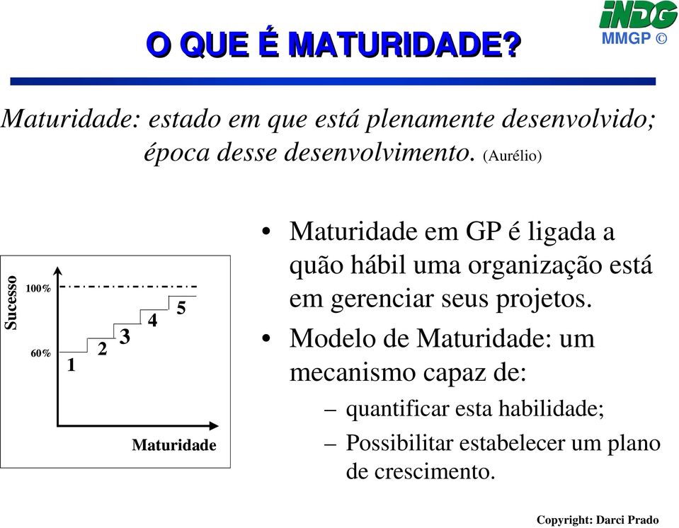 (Aurélio) Sucesso 100% 60% 1 2 3 4 5 Maturidade em GP é ligada a quão hábil uma