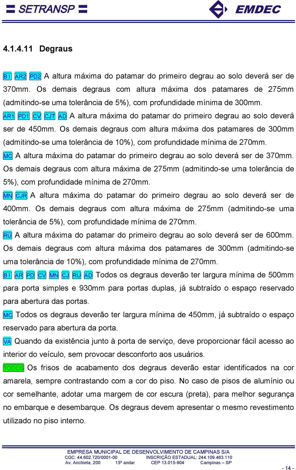 AR1 PD1 CV CJT AD A altura máxima do patamar do primeiro degrau ao solo deverá ser de 450mm.