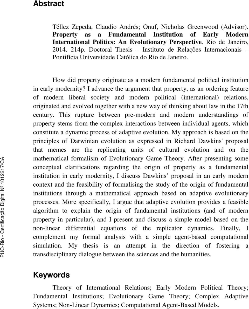 How did property originate as a modern fundamental political institution in early modernity?