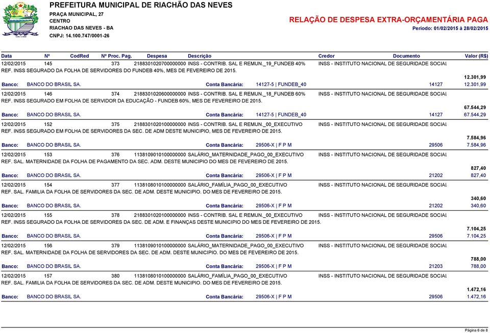 _18_FUNDEB 60% INSS - INSTITUTO NACIONAL DE SEGURIDADE SOCIAL REF. INSS SEGURADO EM FOLHA DE SERVIDOR DA EDUCAÇÃO - FUNDEB 60%, MES DE FEVEREIRO DE 2015.