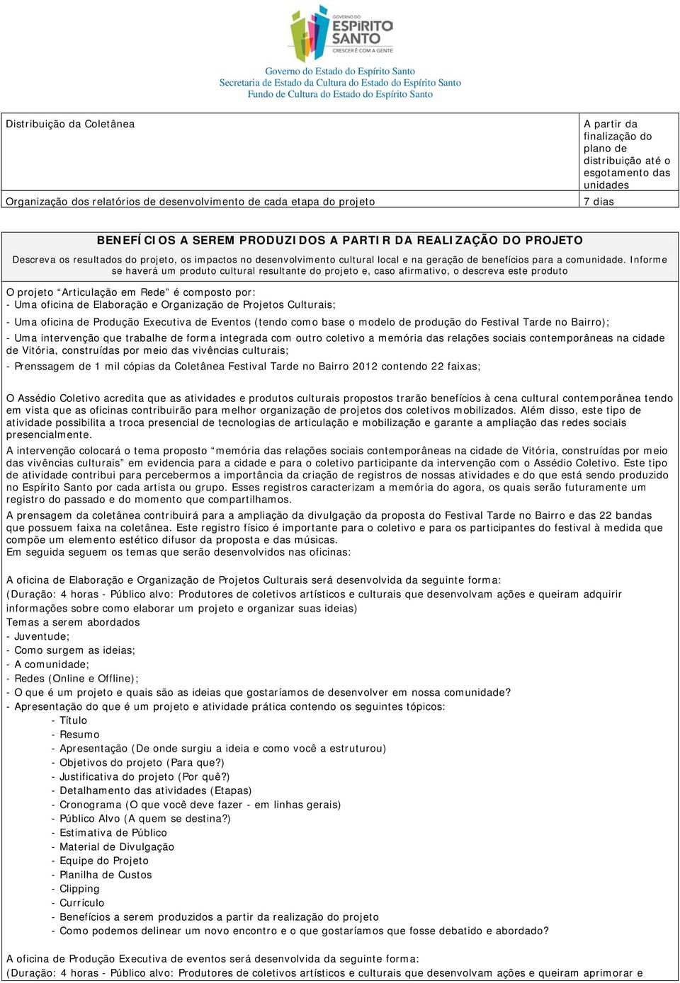 Informe se haverá um produto cultural resultante do projeto e, caso afirmativo, o descreva este produto O projeto Articulação em Rede é composto por: - Uma oficina de Elaboração e Organização de