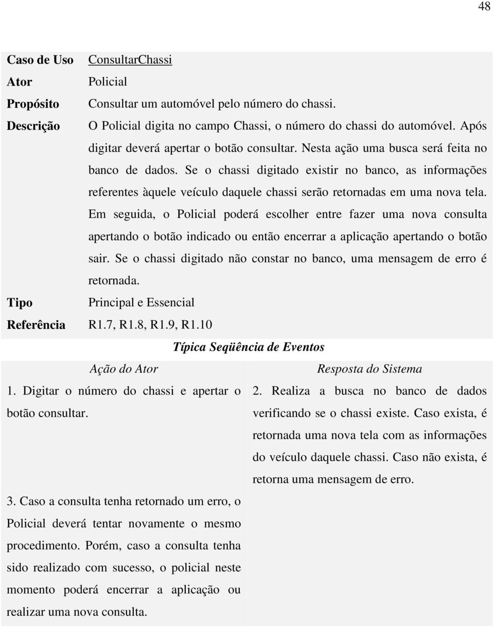 Se o chassi digitado existir no banco, as informações referentes àquele veículo daquele chassi serão retornadas em uma nova tela.