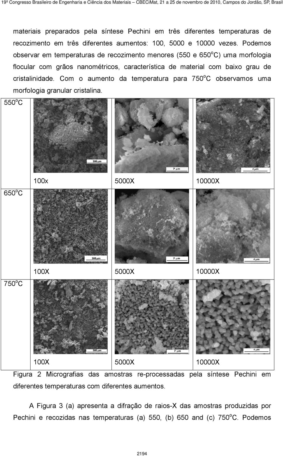 Podemos observar em temperaturas de recozimento menores (550 e 650oC) uma morfologia flocular com grãos nanométricos, característica de material com baixo grau de cristalinidade.