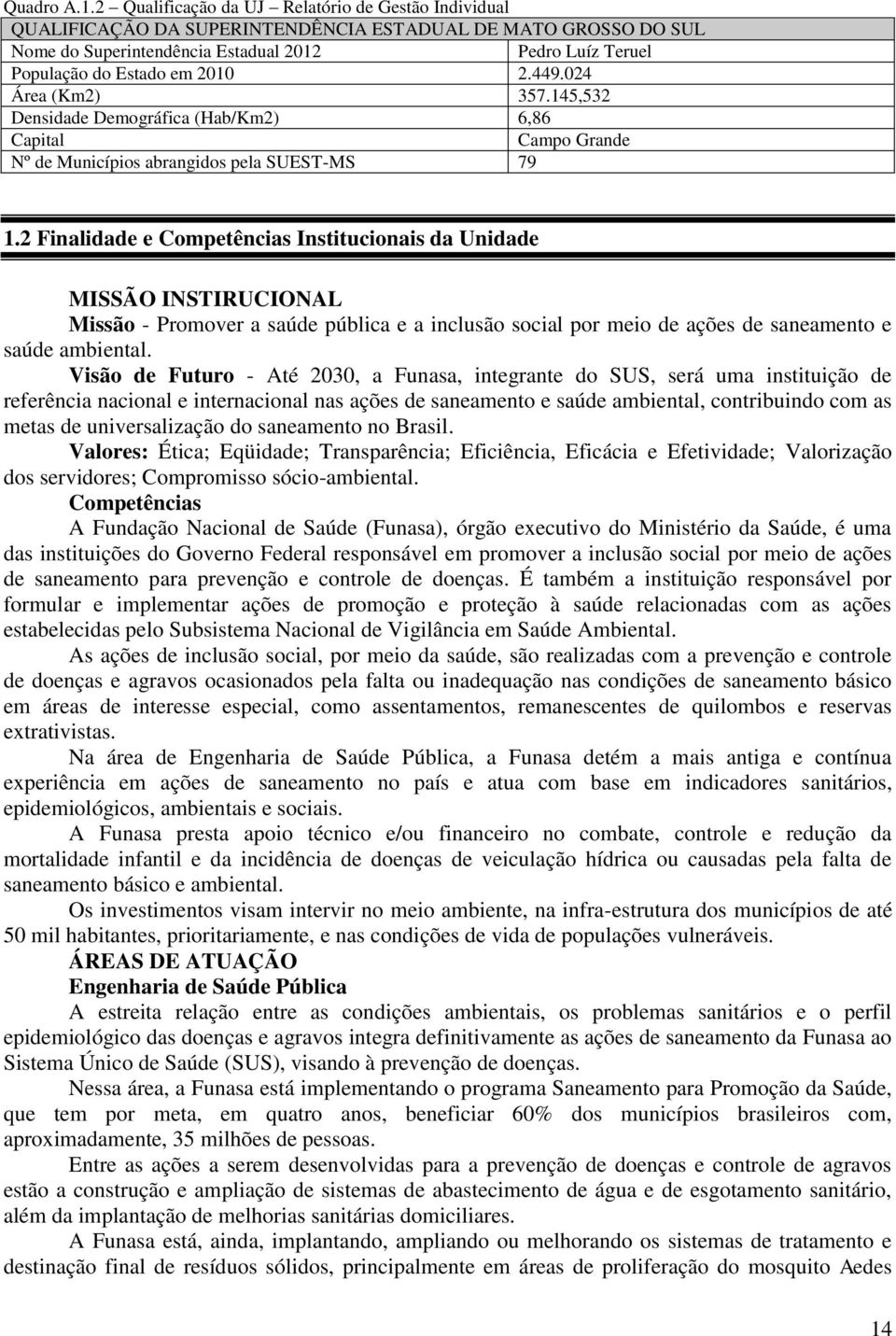 2010 2.449.024 Área (Km2) 357.145,532 Densidade Demográfica (Hab/Km2) 6,86 Capital Campo Grande Nº de Municípios abrangidos pela SUEST-MS 79 1.