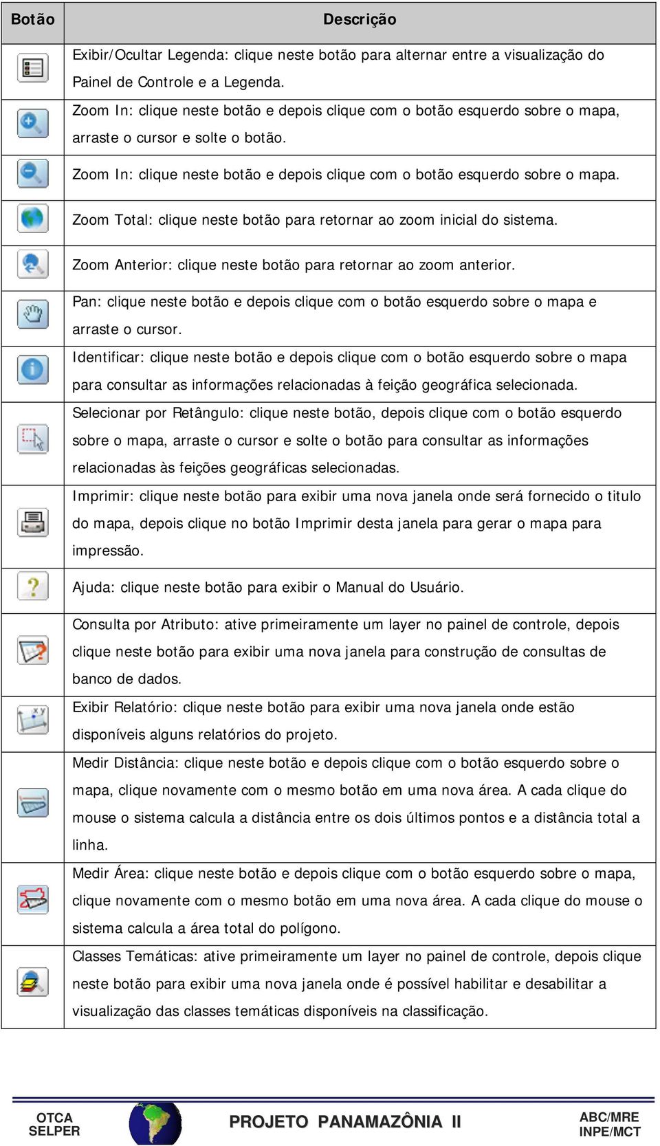 Zoom Total: clique neste botão para retornar ao zoom inicial do sistema. Zoom Anterior: clique neste botão para retornar ao zoom anterior.