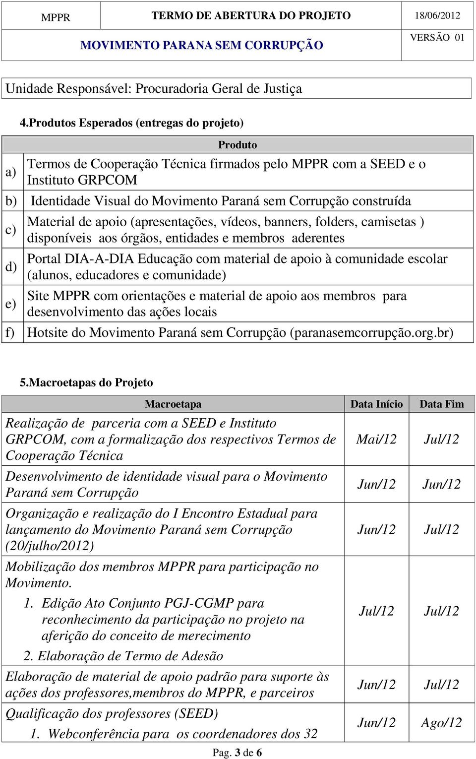 escolar (alunos, educadores e comunidade) Site MPPR com orientações e material de apoio aos membros para desenvolvimento das ações locais f) Hotsite do Movimento Paraná sem Corrupção