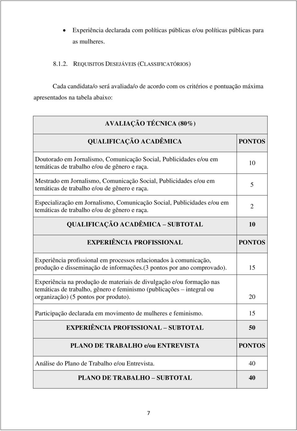 Doutorado em Jornalismo, Comunicação Social, Publicidades e/ou em temáticas de trabalho e/ou de gênero e raça.