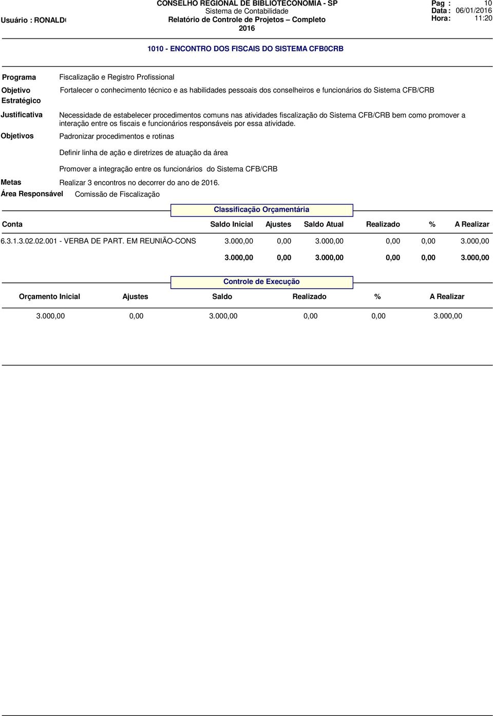 Padronizar procedimentos e rotinas Definir linha de ação e diretrizes de atuação da área Promover a integração entre os funcionários do Sistema CFB/CRB Metas Realizar 3 encontros no decorrer do ano