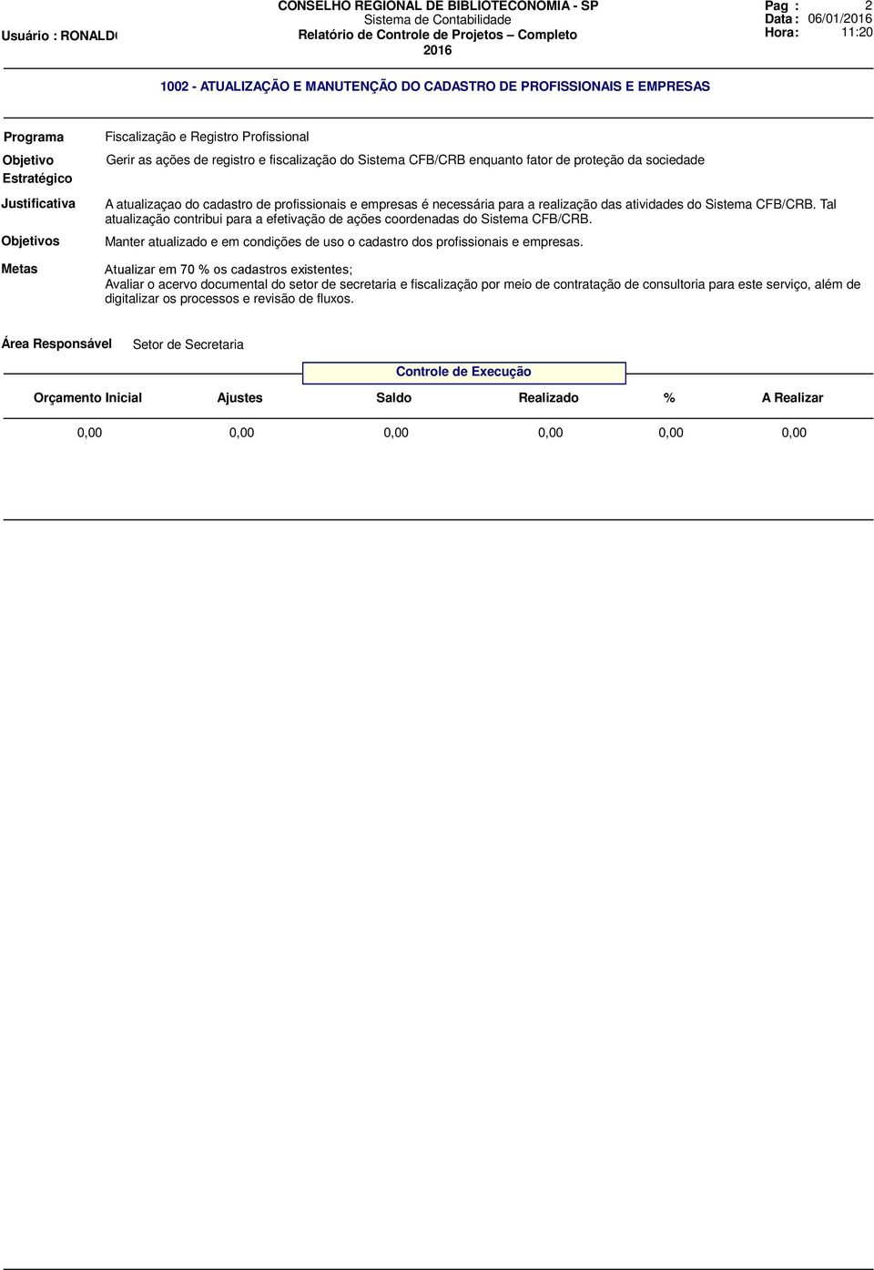 Tal atualização contribui para a efetivação de ações coordenadas do Sistema CFB/CRB. Manter atualizado e em condições de uso o cadastro dos profissionais e empresas.