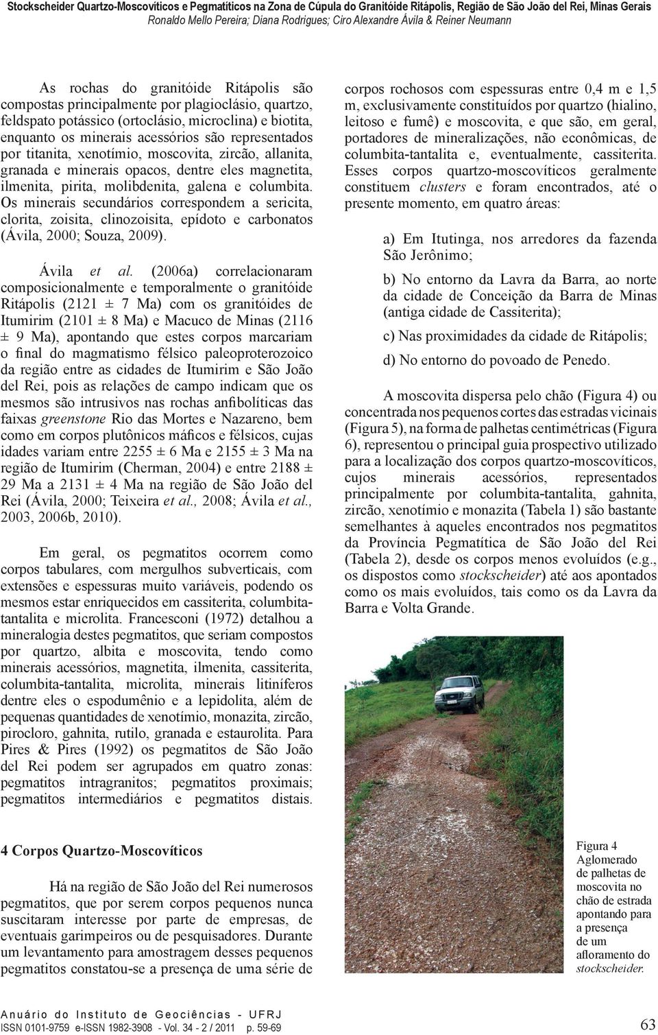 Os minerais secundários correspondem a sericita, clorita, zoisita, clinozoisita, epídoto e carbonatos (Ávila, 2000; Souza, 2009). Ávila et al.