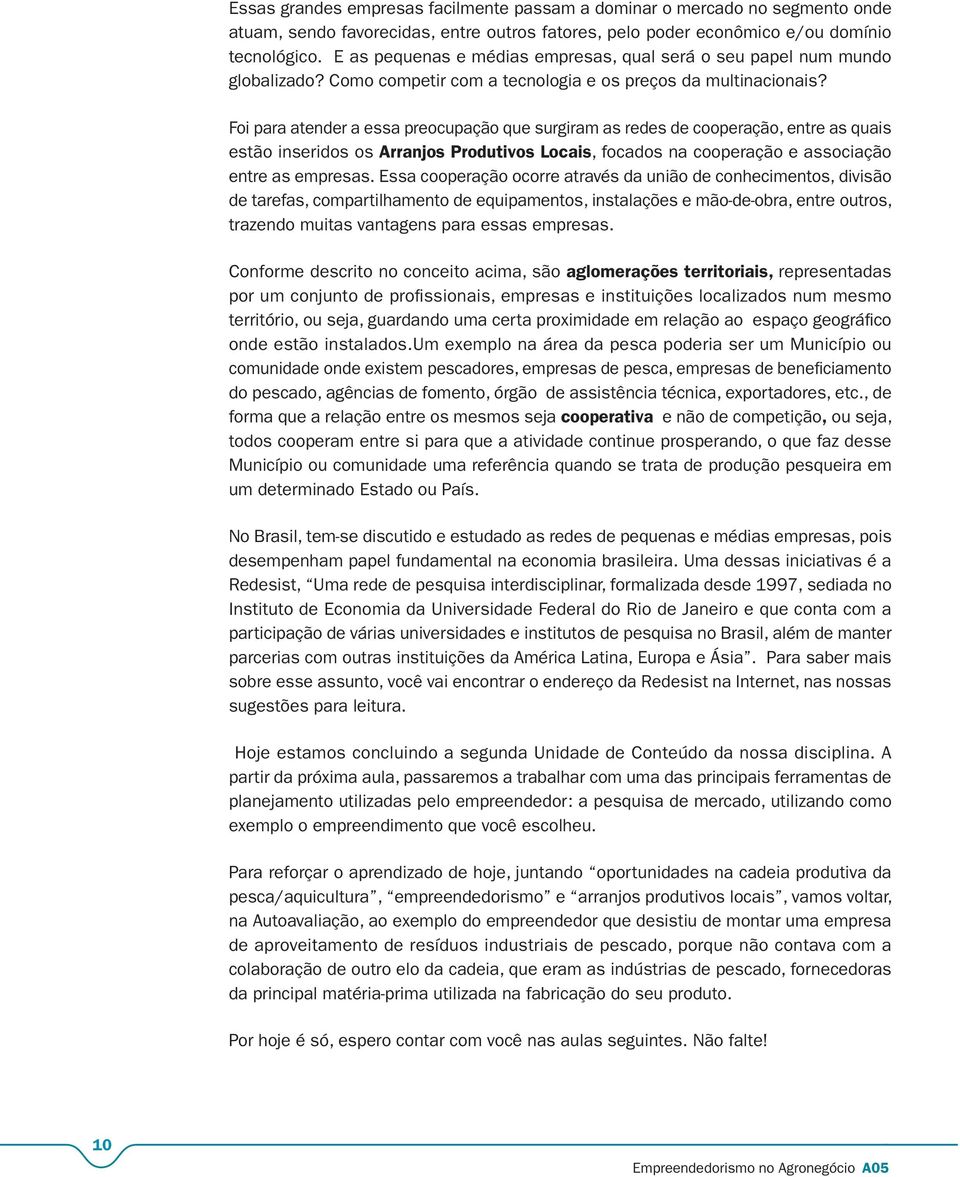 Foi para atender a essa preocupação que surgiram as redes de cooperação, entre as quais estão inseridos os Arranjos Produtivos Locais, focados na cooperação e associação entre as empresas.