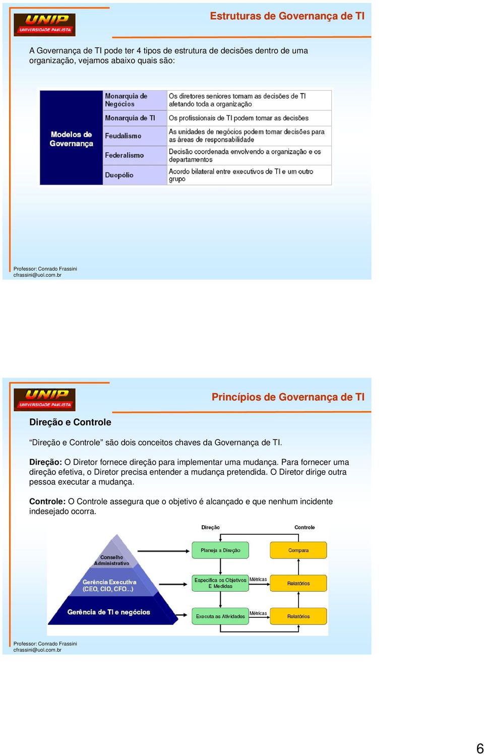 Princípios de Governança de TI Direção: O Diretor fornece direção para implementar uma mudança.