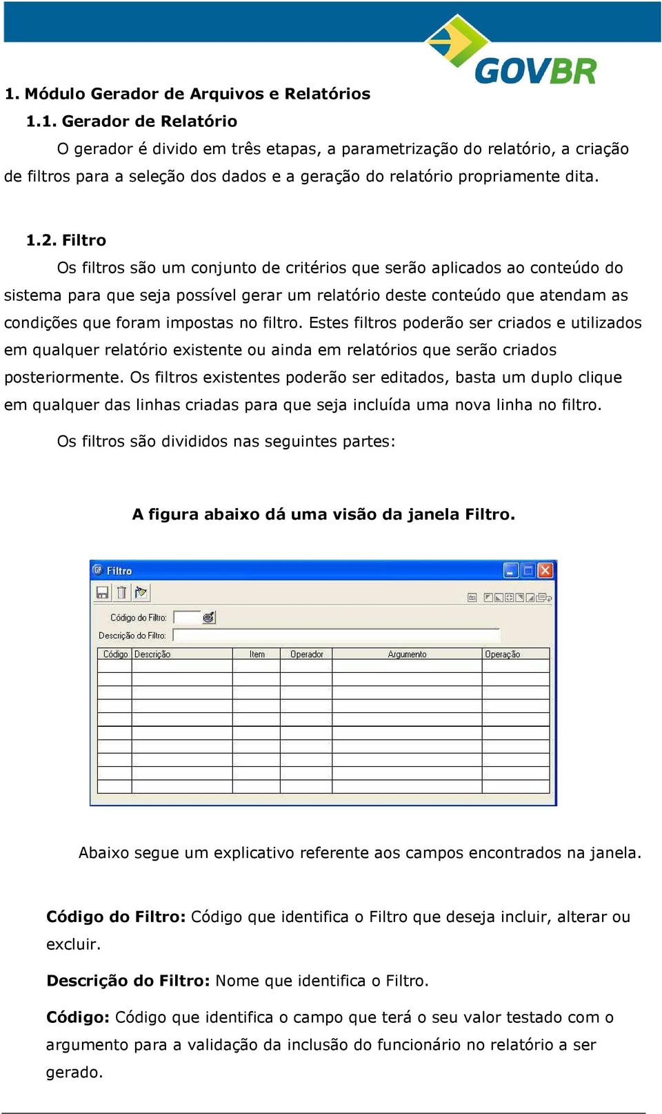 filtro. Estes filtros poderão ser criados e utilizados em qualquer relatório existente ou ainda em relatórios que serão criados posteriormente.