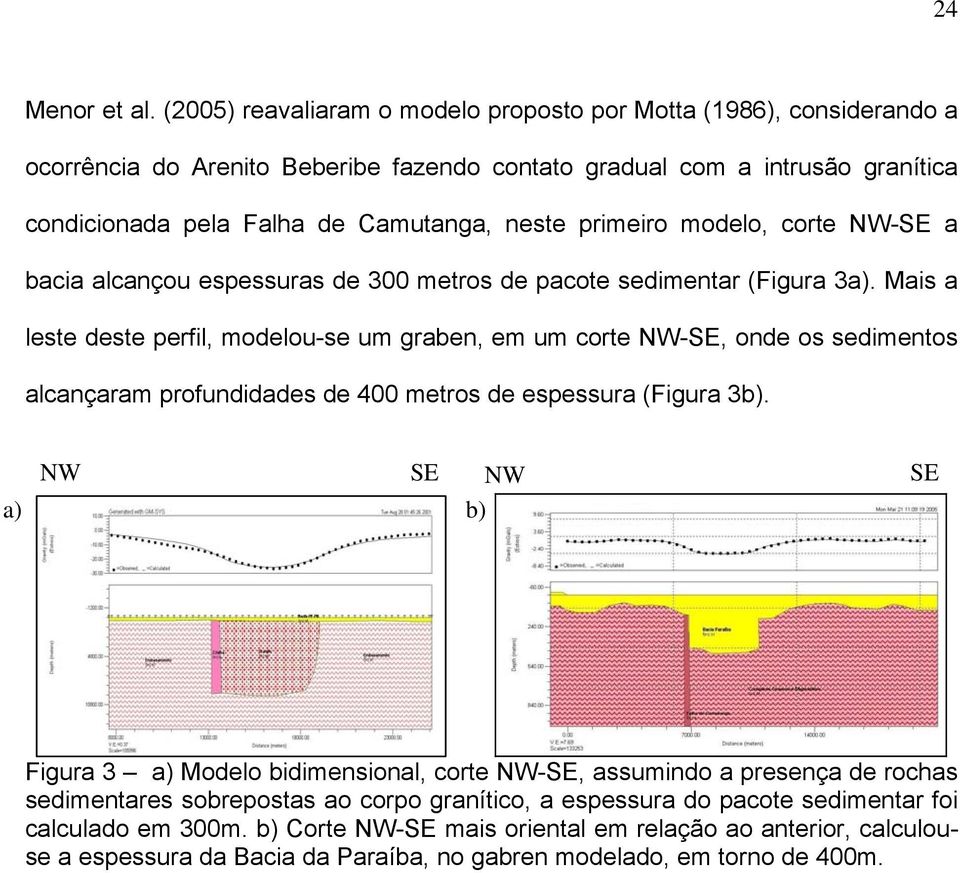 primeiro modelo, corte NW-SE a bacia alcançou espessuras de 300 metros de pacote sedimentar (Figura 3a).