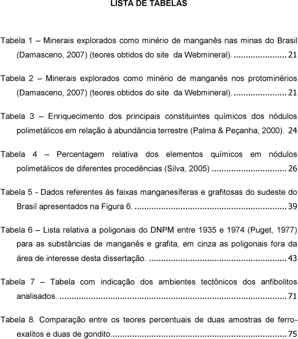 ... 21 Tabela 3 Enriquecimento dos principais constituintes químicos dos nódulos polimetálicos em relação à abundância terrestre (Palma & Peçanha, 2000).