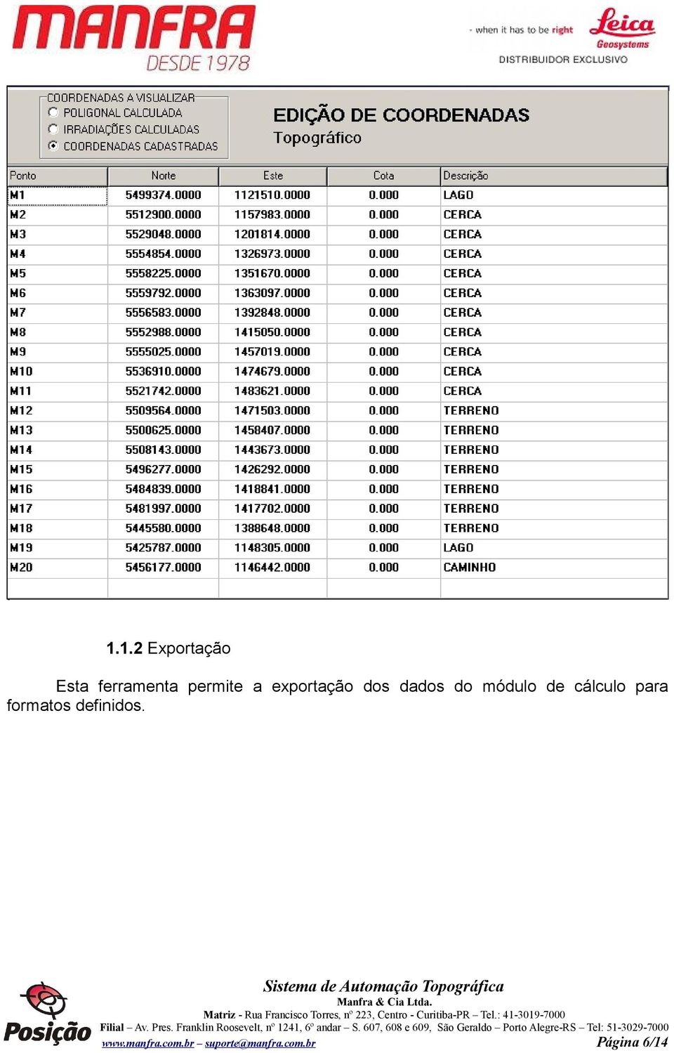 exportação dos dados do módulo