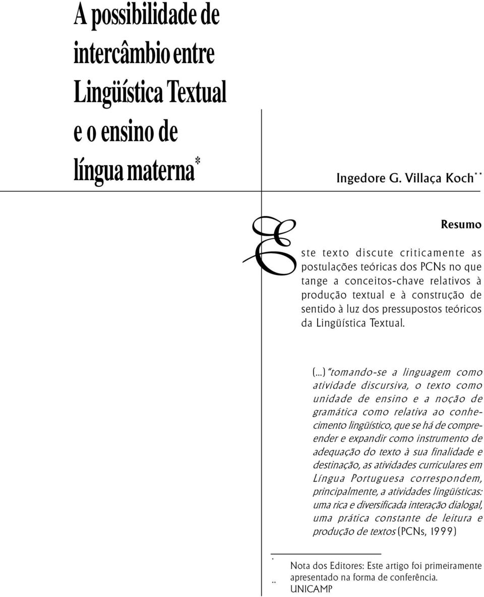 da Lingüística Textual. Resumo (.