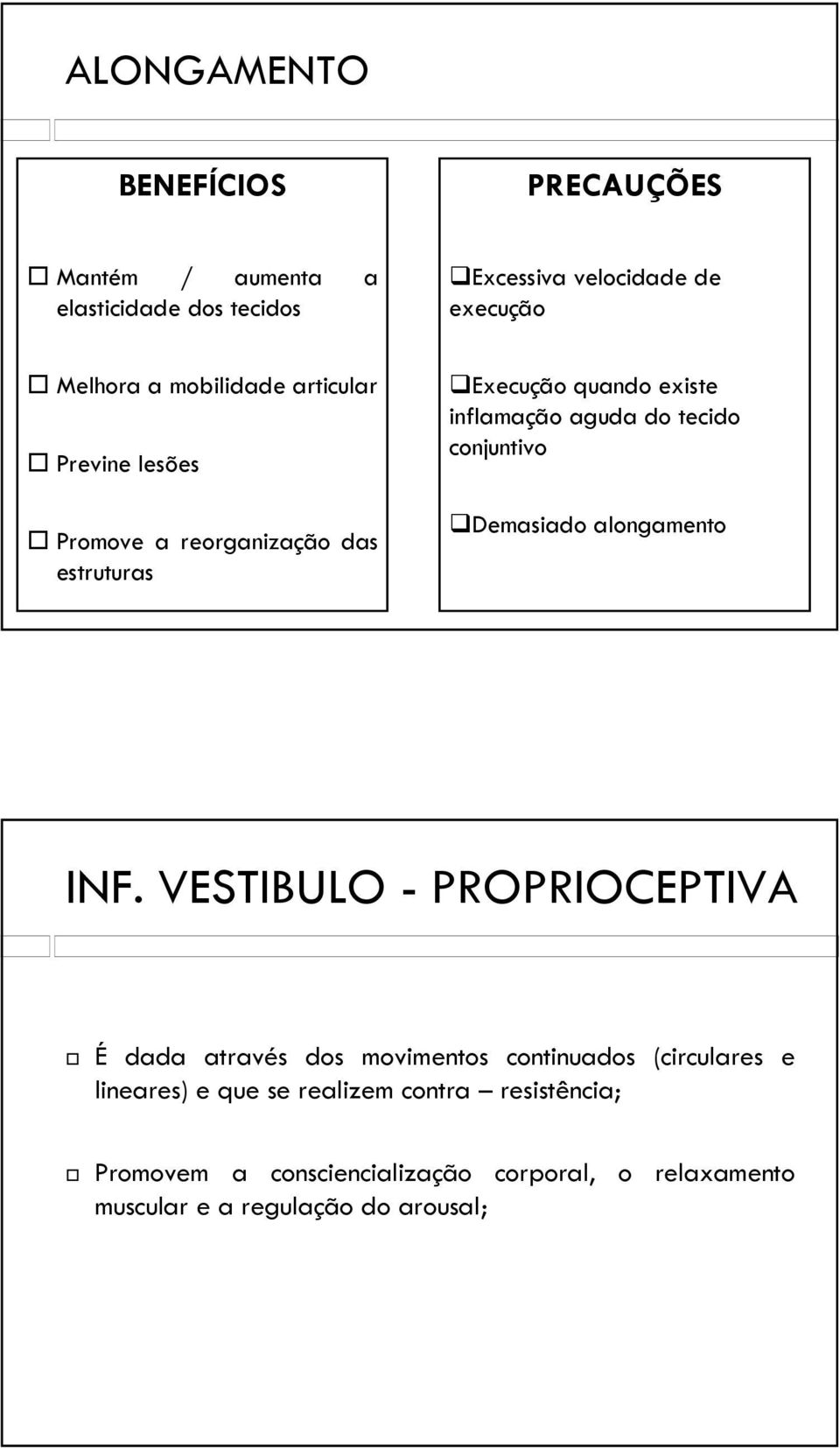 conjuntivo Demasiado alongamento INF.