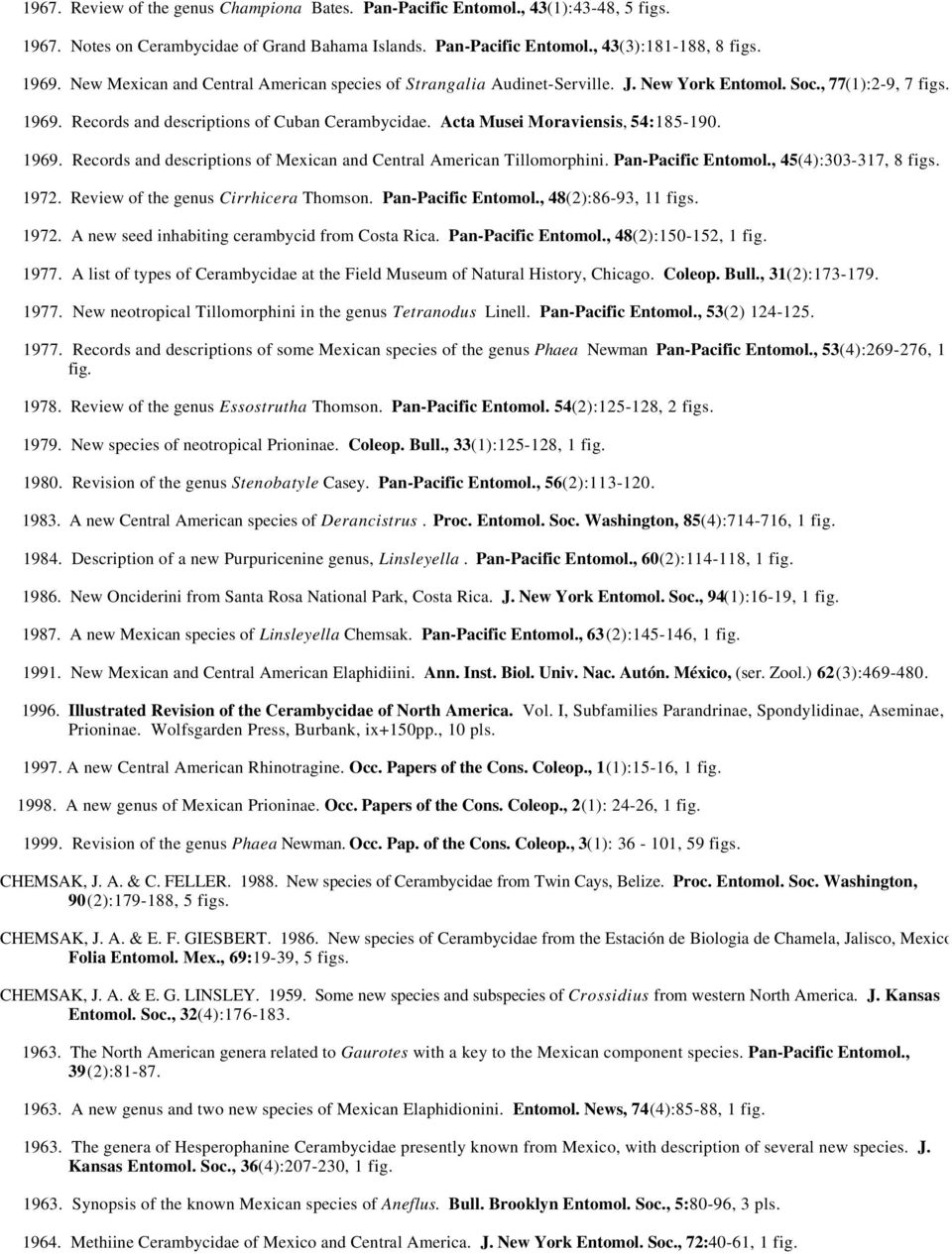 Acta Musei Moraviensis, 54:185-190. 1969. Records and descriptions of Mexican and Central American Tillomorphini. Pan-Pacific Entomol., 45(4):303-317, 8 figs. 1972.