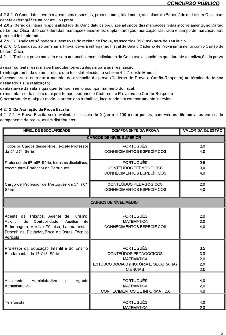 O Candidato só poderá ausentar-se do recinto de Prova, transcorrida 01 (uma) hora de seu início. 4.2.