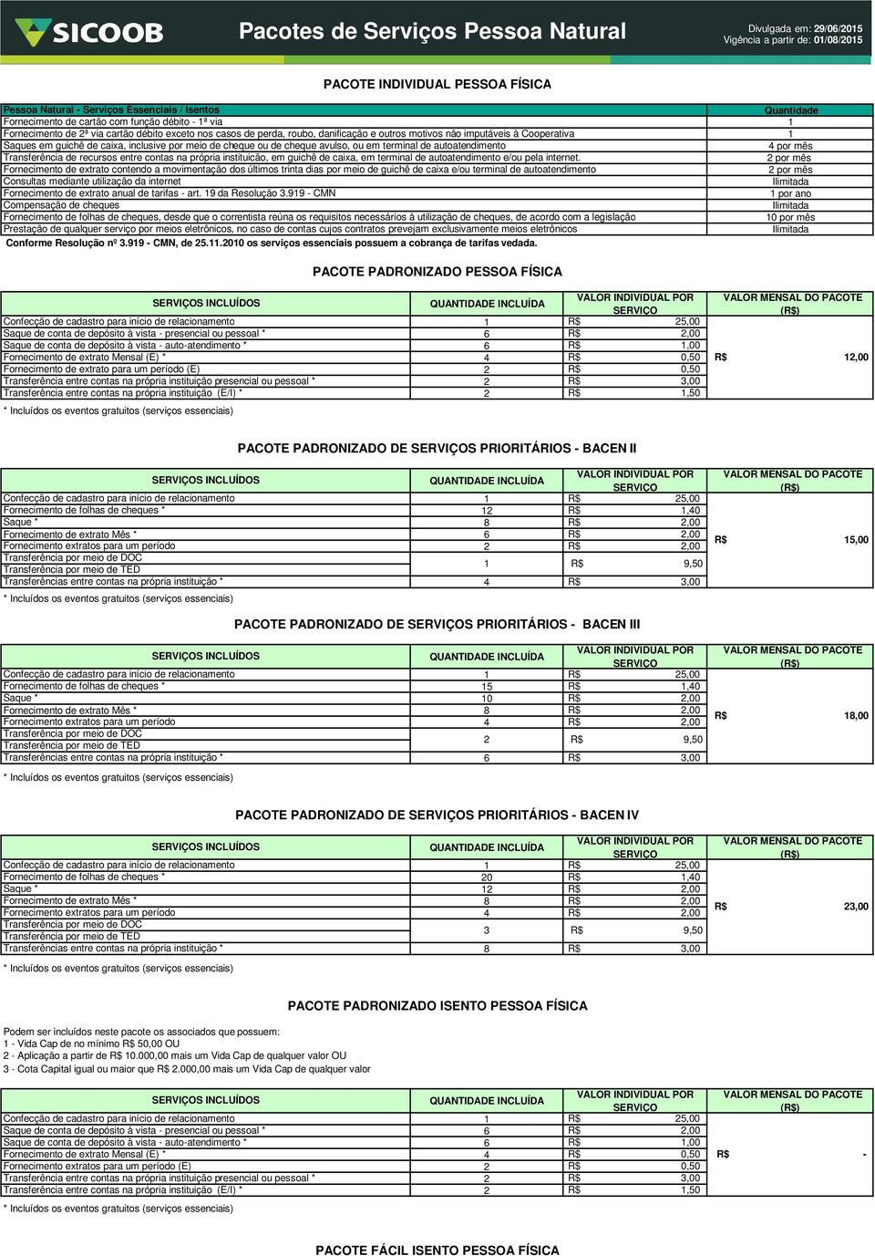 cheque ou de cheque avulso, ou em terminal de autoatendimento Transferência de recursos entre contas na própria instituicão, em guichê de caixa, em terminal de autoatendimento e/ou pela internet.