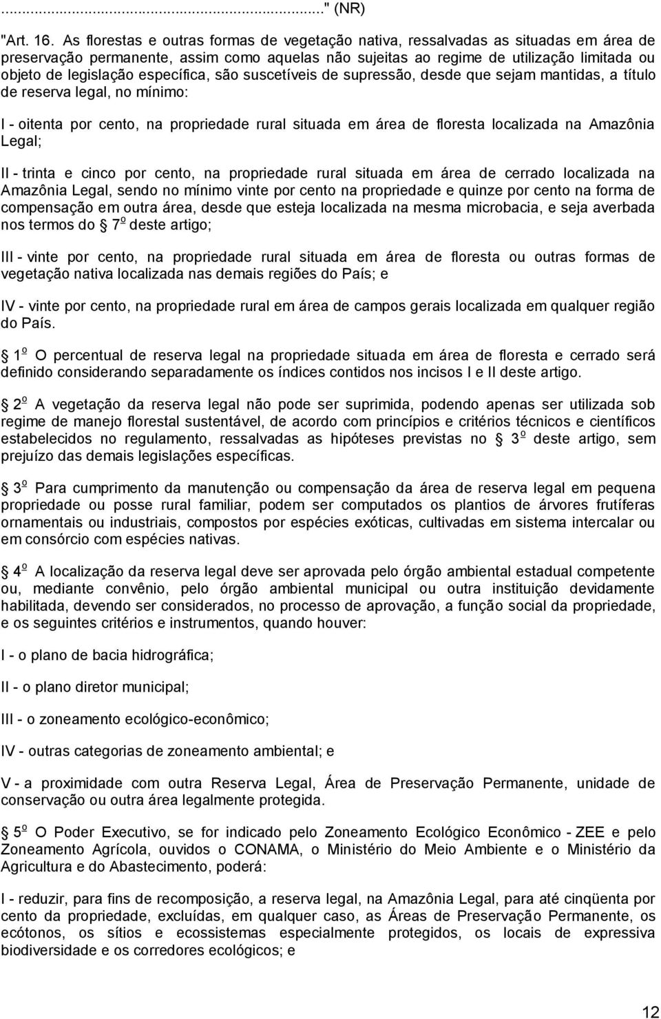 específica, são suscetíveis de supressão, desde que sejam mantidas, a título de reserva legal, no mínimo: I - oitenta por cento, na propriedade rural situada em área de floresta localizada na