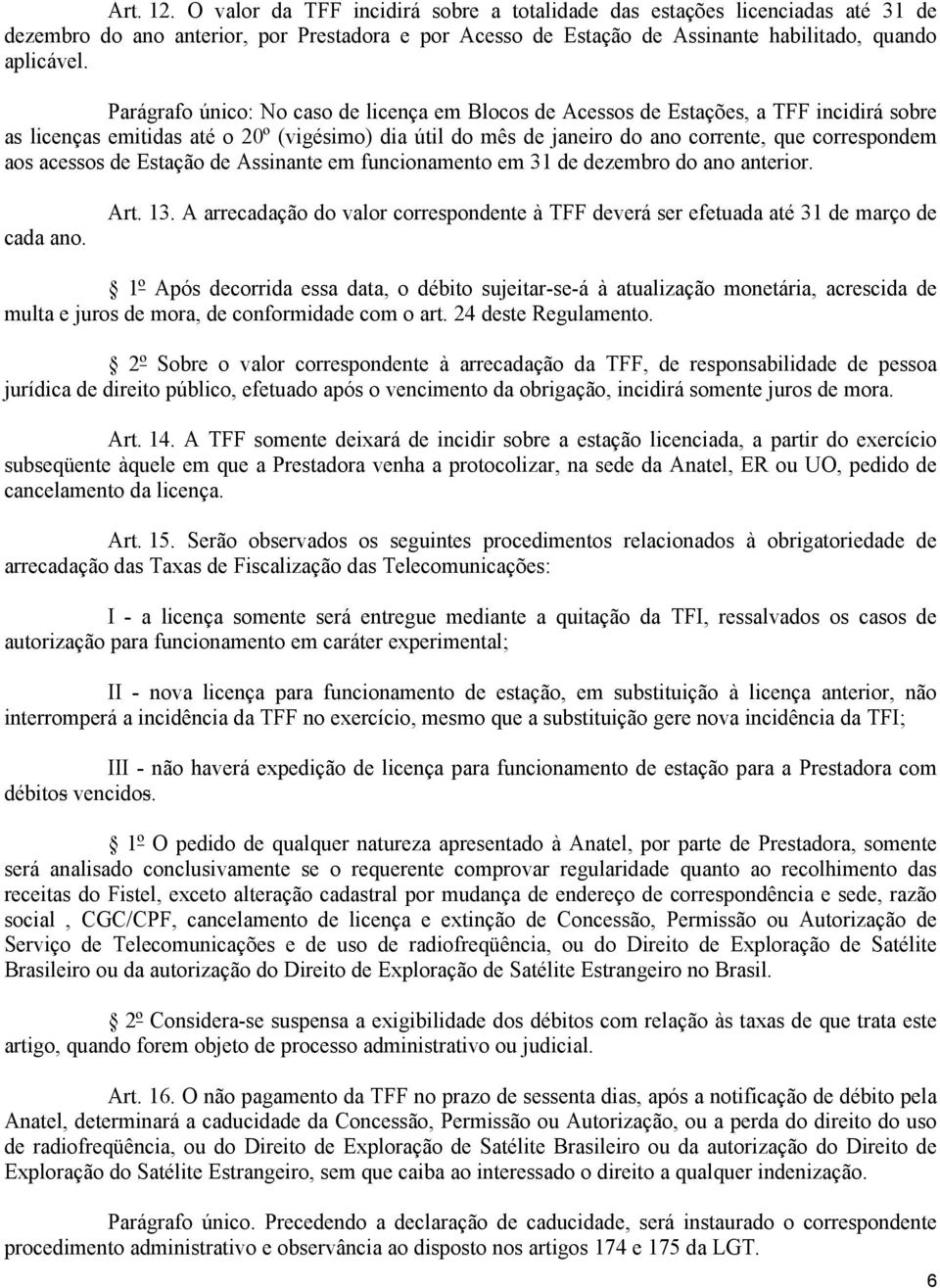 acessos de Estação de Assinante em funcionamento em 31 de dezembro do ano anterior. cada ano. Art. 13.