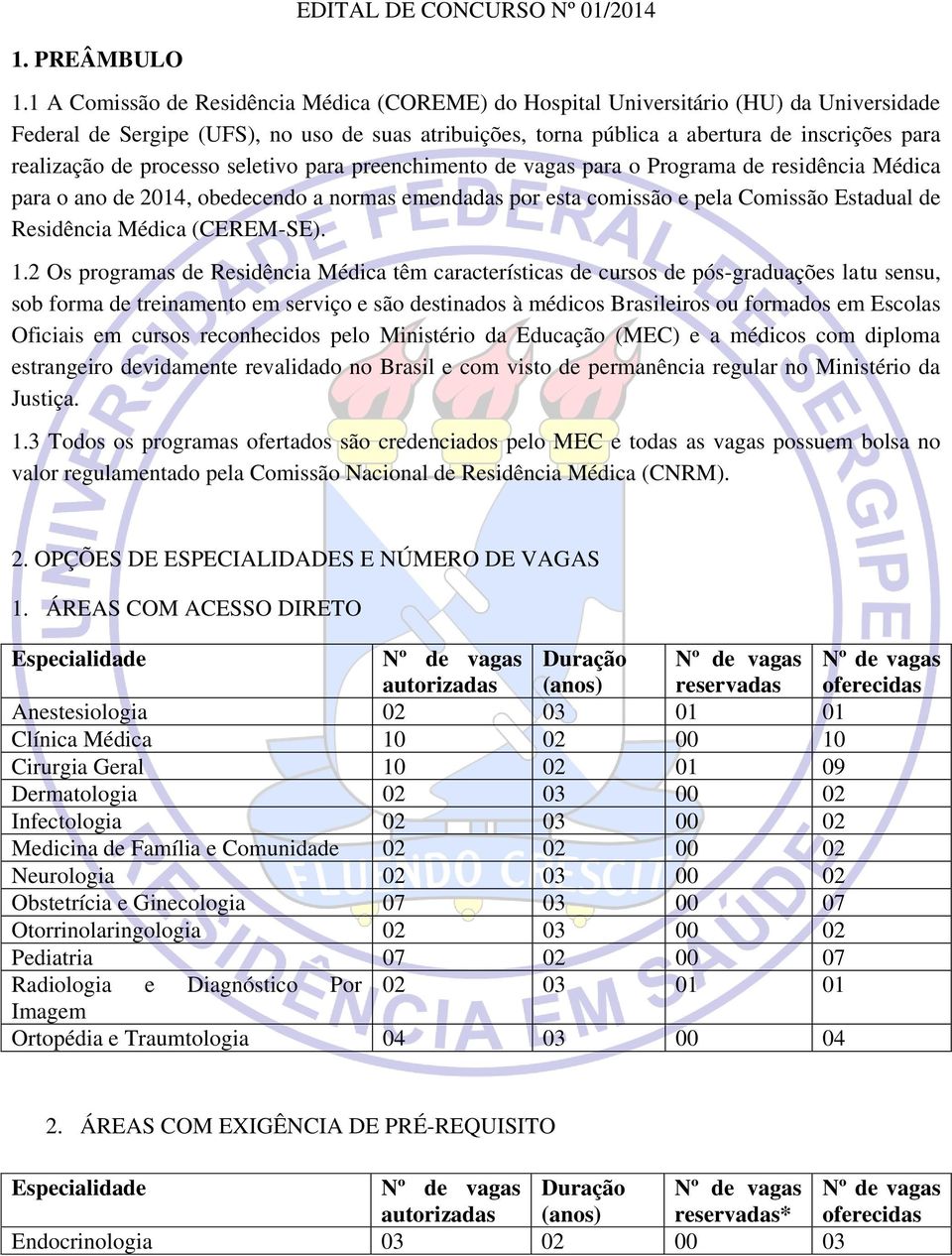 de processo seletivo para preenchimento de vagas para o Programa de residência Médica para o ano de 2014, obedecendo a normas emendadas por esta comissão e pela Comissão Estadual de Residência Médica