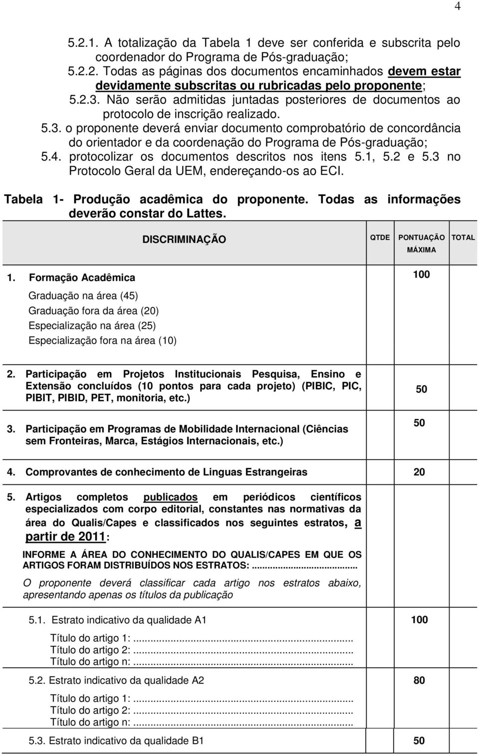 4. protocolizar os documentos descritos nos itens 5.1, 5.2 e 5.3 no Protocolo Geral da UEM, endereçando-os ao ECI. Tabela 1- Produção acadêmica do proponente.