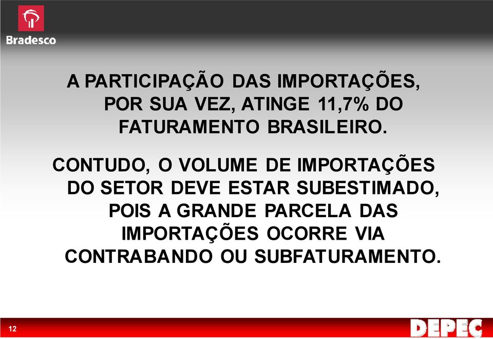 CONTUDO, O VOLUME DE IMPORTAÇÕES DO SETOR DEVE ESTAR