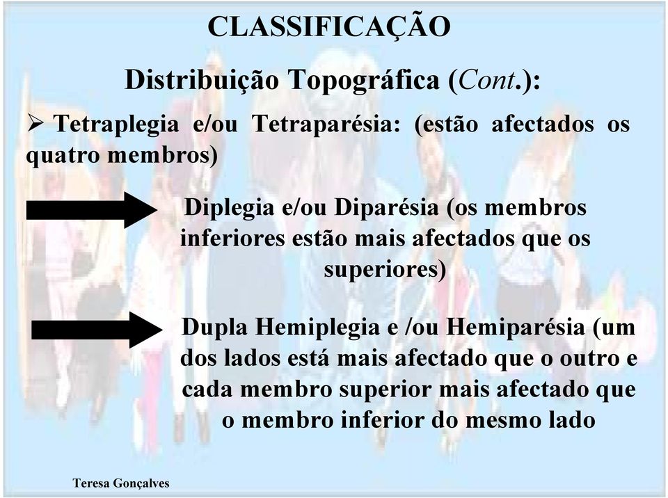 Diparésia (os membros inferiores estão mais afectados que os superiores) Dupla