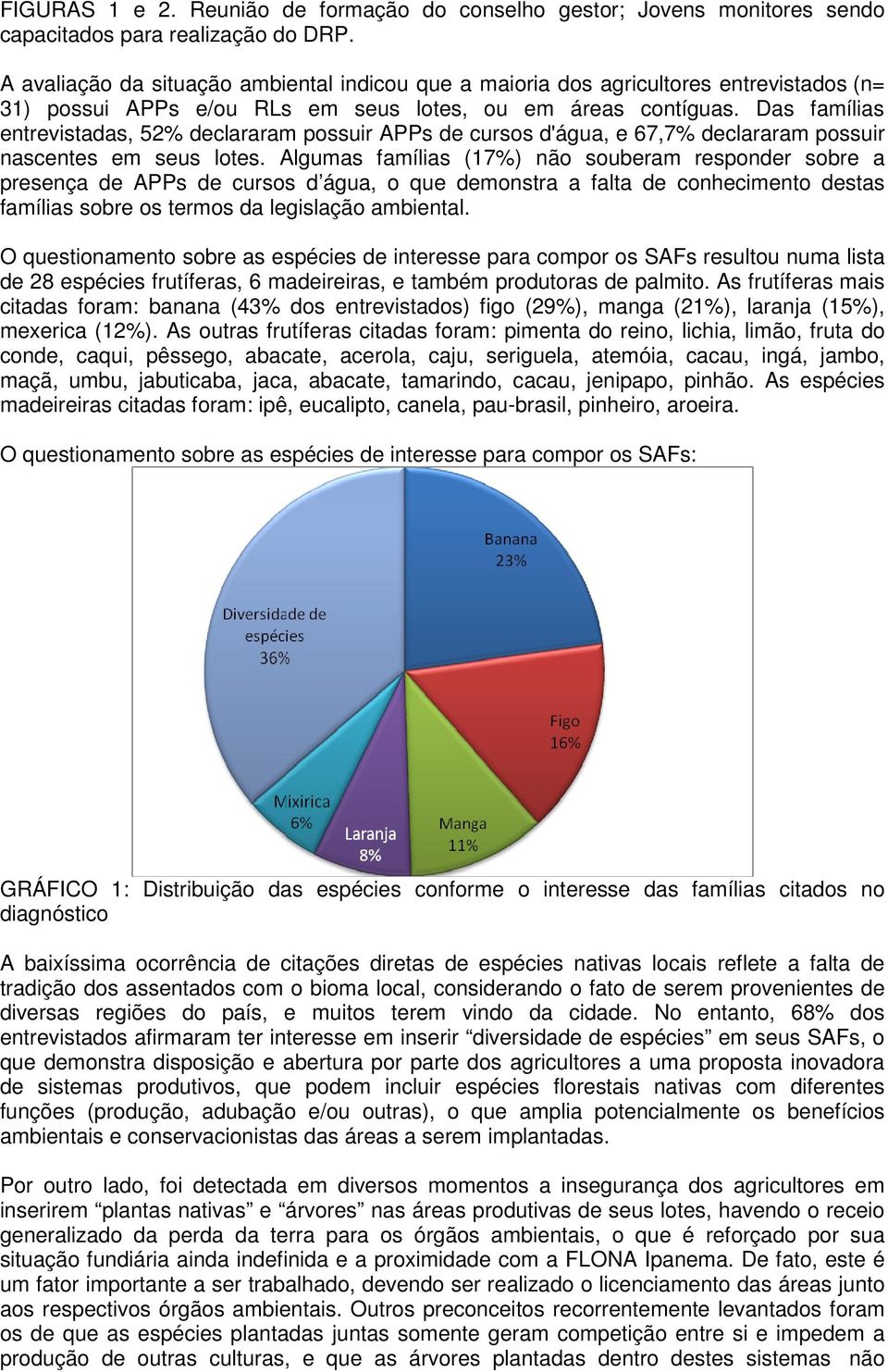 Das famílias entrevistadas, 52% declararam possuir APPs de cursos d'água, e 67,7% declararam possuir nascentes em seus lotes.