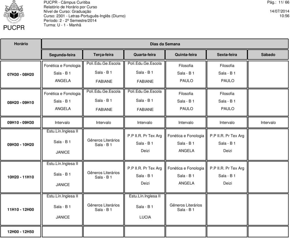 Lín.Inglesa II JANICE Gêneros Literários P.P II.R. Pr Tex Arg Deizi Fonética e Fonologia ANGELA P.P II.R. Pr Tex Arg Deizi 10H20-11H10 Estu.Lín.Inglesa II JANICE Gêneros Literários P.P II.R. Pr Tex Arg Deizi Fonética e Fonologia ANGELA P.P II.R. Pr Tex Arg Deizi Estu.