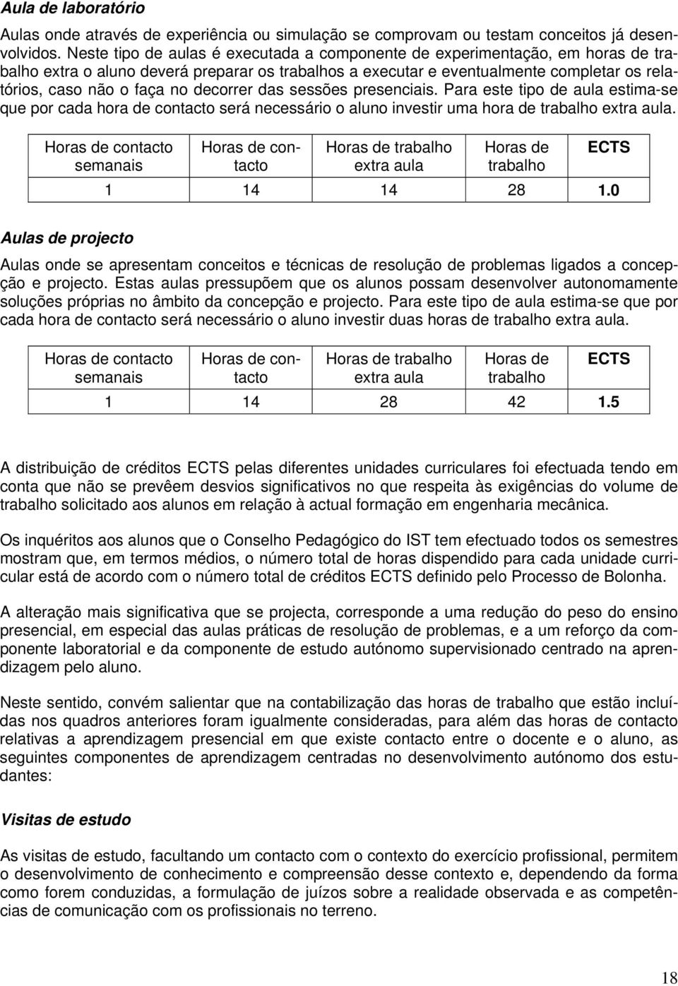 decorrer das sessões presenciais. Para este tipo de aula estima-se que por cada hora de contacto será necessário o aluno investir uma hora de trabalho extra aula.