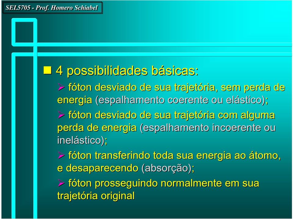 de energia (espalhamento incoerente ou inelástico); fóton transferindo toda sua energia