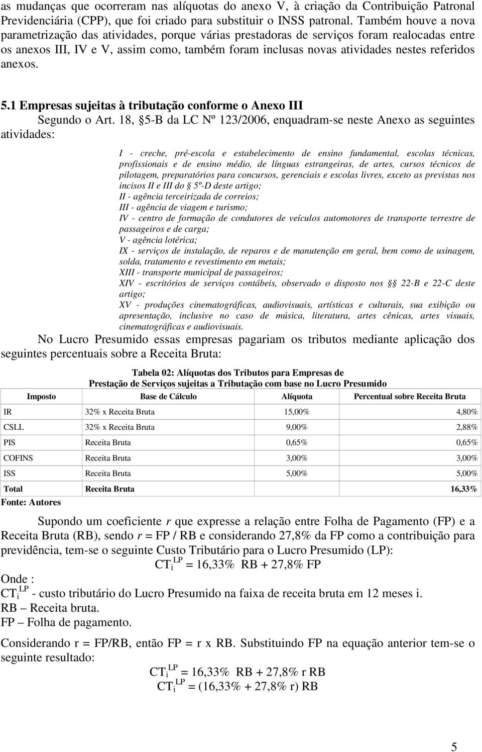 referidos anexos. 5.1 Empresas sujeitas à tributação conforme o Anexo III Segundo o Art.