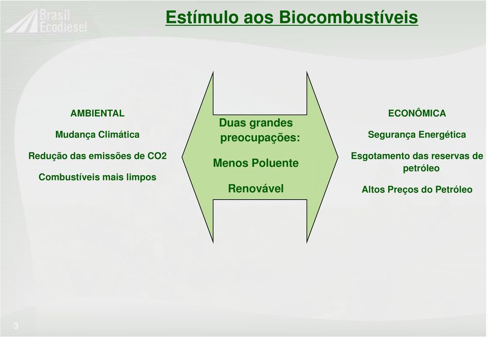 grandes preocupações: Menos Poluente Renovável ECONÔMICA