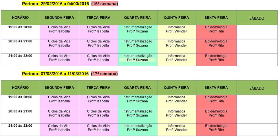 Período: 07/03/2016 a 11/03/2016 (17ª semana)