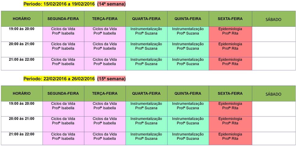 Período: 22/02/2016 a 26/02/2016 (15ª semana)