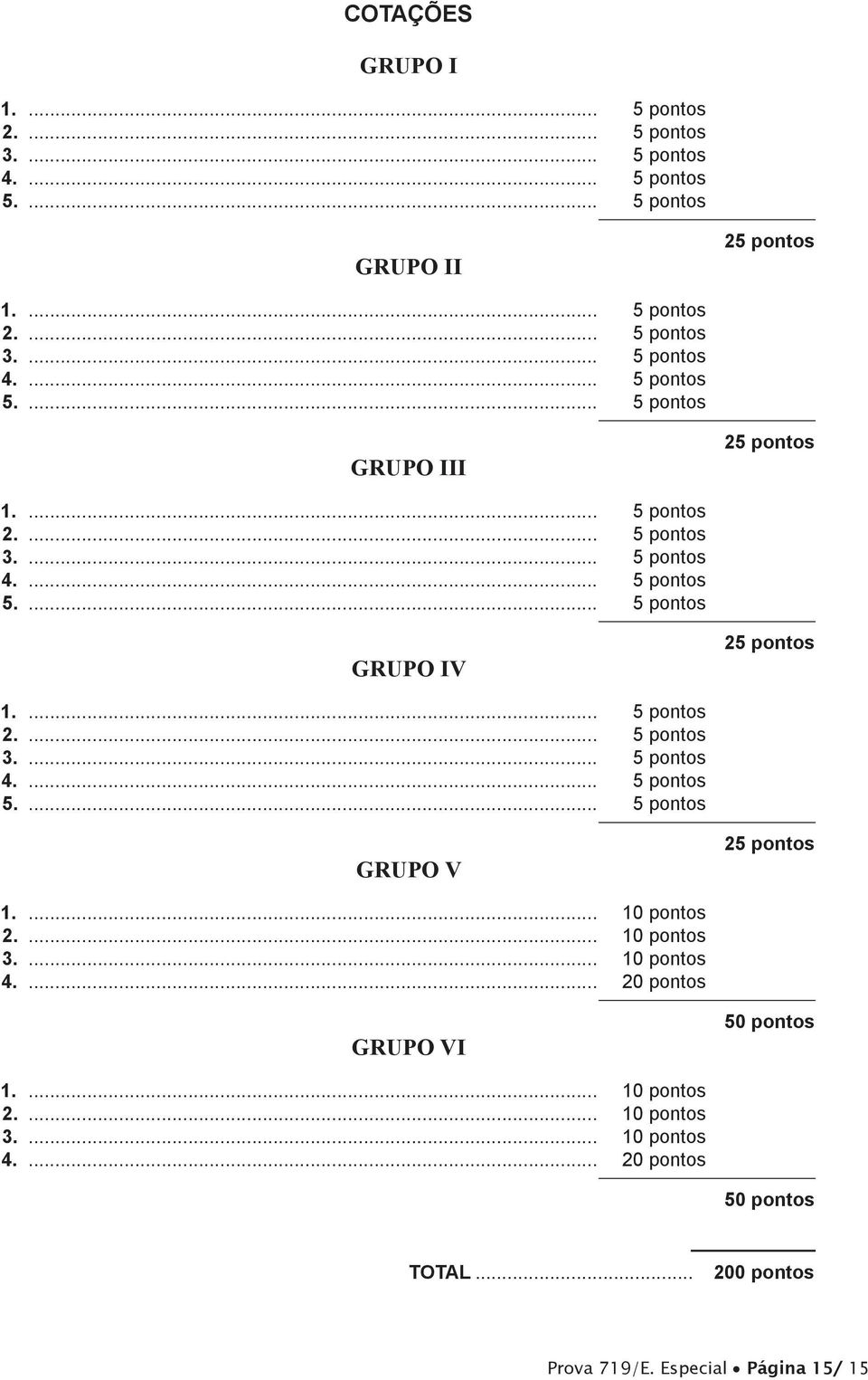 ... 10 pontos 2.... 10 pontos 3.... 10 pontos 4.... 20 pontos GRUPO VI 50 pontos 1.... 10 pontos 2.... 10 pontos 3.... 10 pontos 4.... 20 pontos 50 pontos TOTAL.