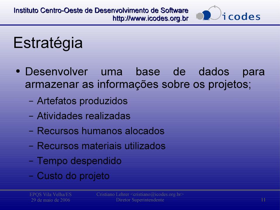 realizadas Recursos humanos alocados Recursos materiais