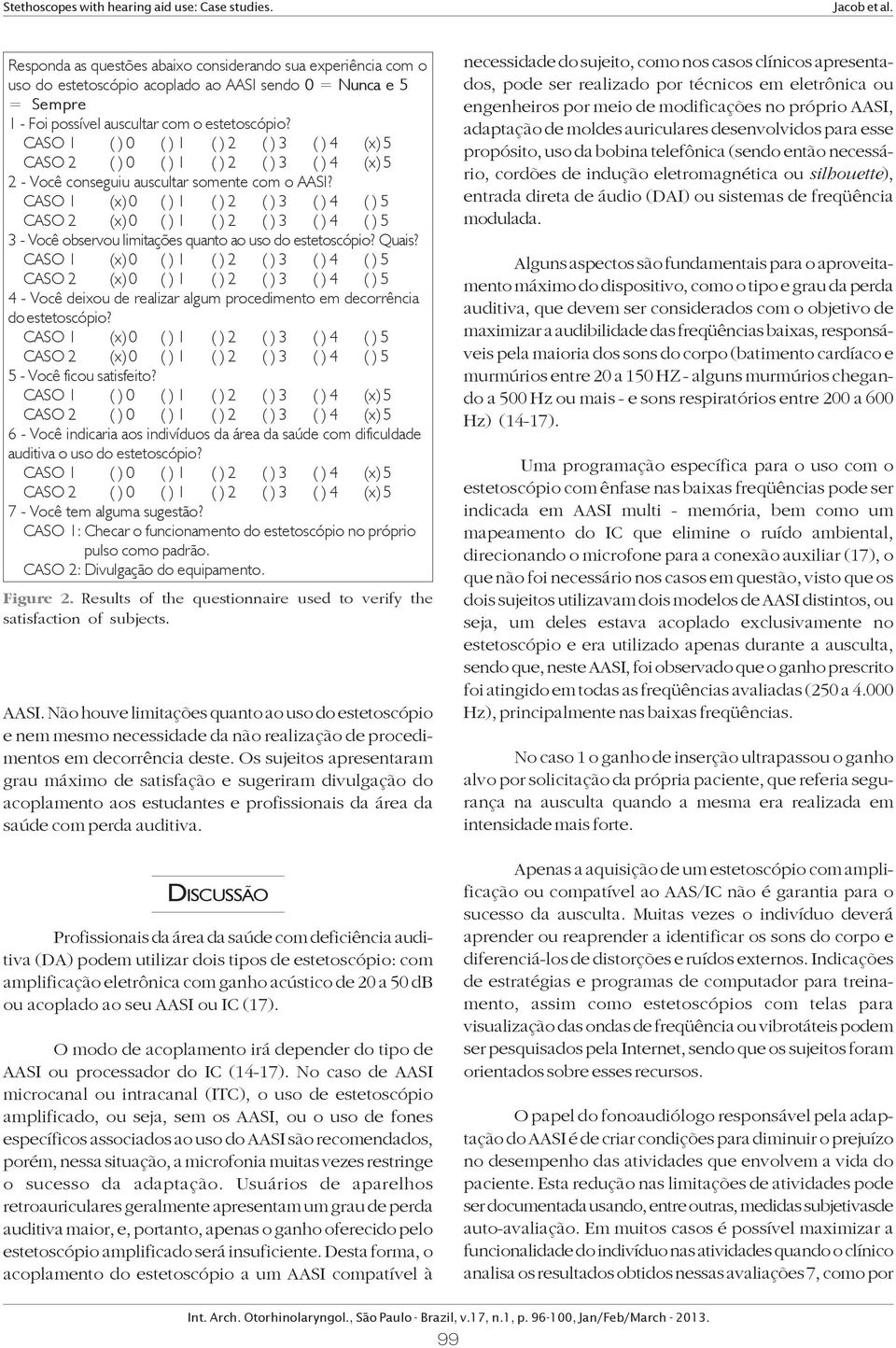 5 - Você ficou satisfeito? 6 - Você indicaria aos indivíduos da área da saúde com dificuldade auditiva o uso do estetoscópio? 7 - Você tem alguma sugestão?